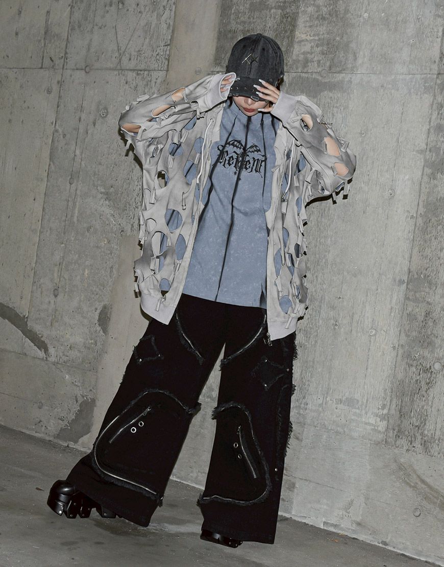 REFLEM【レフレム】ダメージ加工ジップアップパーカー/全2色