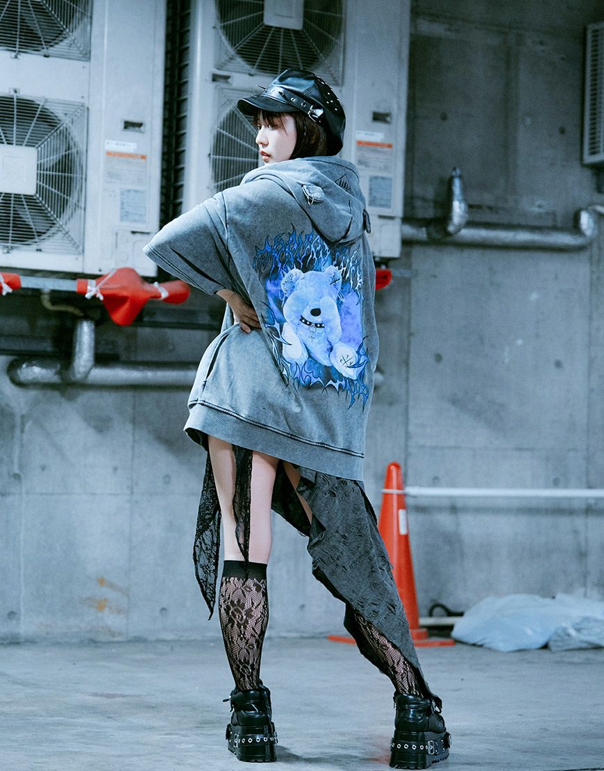 TRAVAS TOKYO【トラバストーキョー】クマ耳半袖ジップアップパーカー/全3色