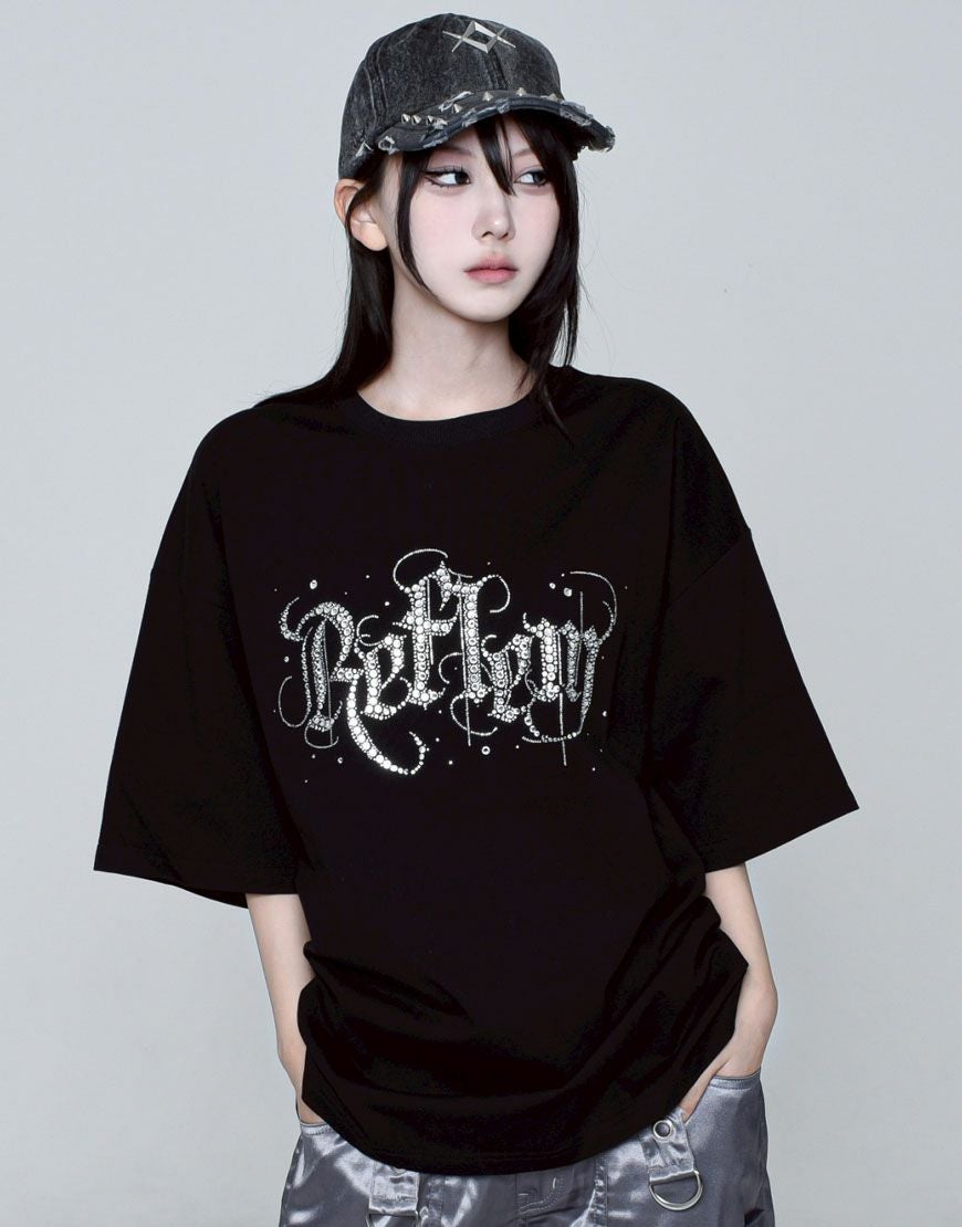 REFLEM【レフレム】ラインストーンロゴ半袖Tシャツ/全3色