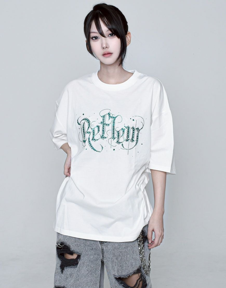 REFLEM【レフレム】ラインストーンロゴ半袖Tシャツ/全3色