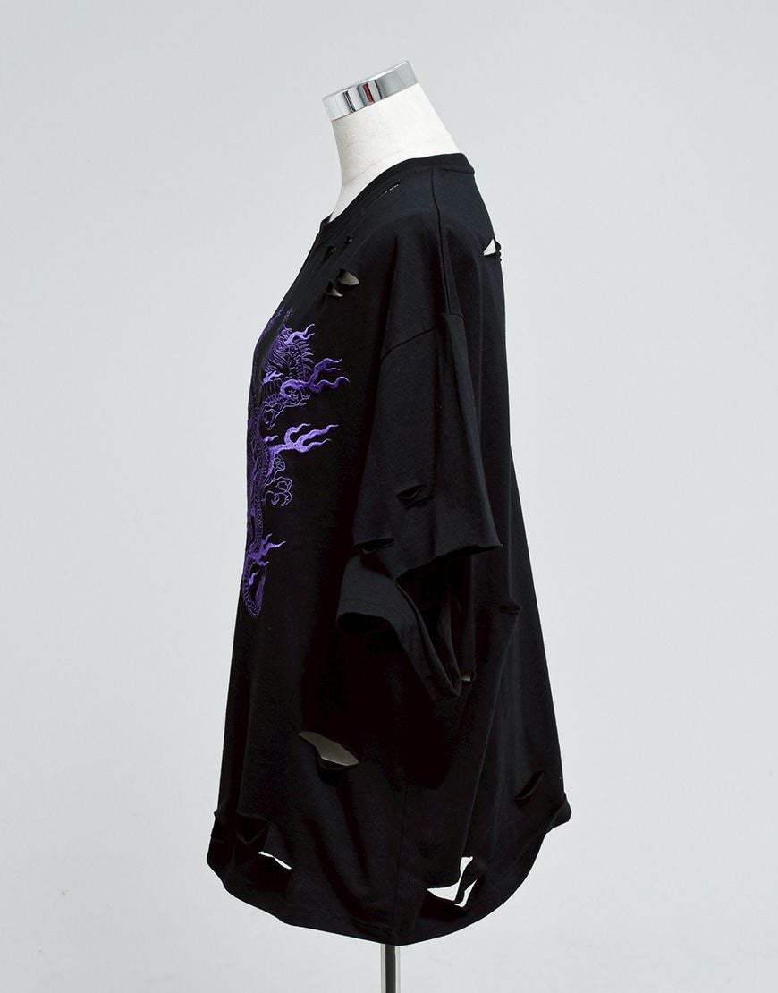 REFLEM【レフレム】ドラゴン刺繍ダメージ半袖Tシャツ/全3色