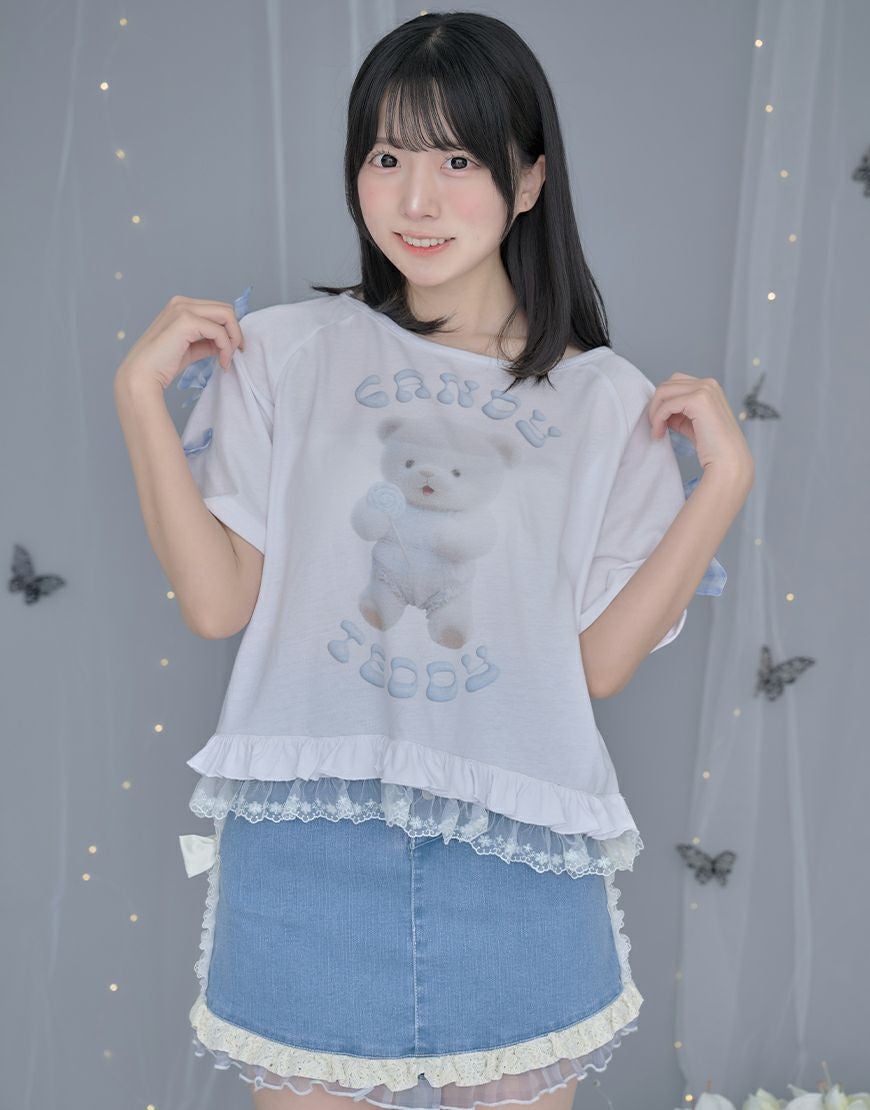 ililil【イルイルイル】クマのエケチェンTシャツ/全1色