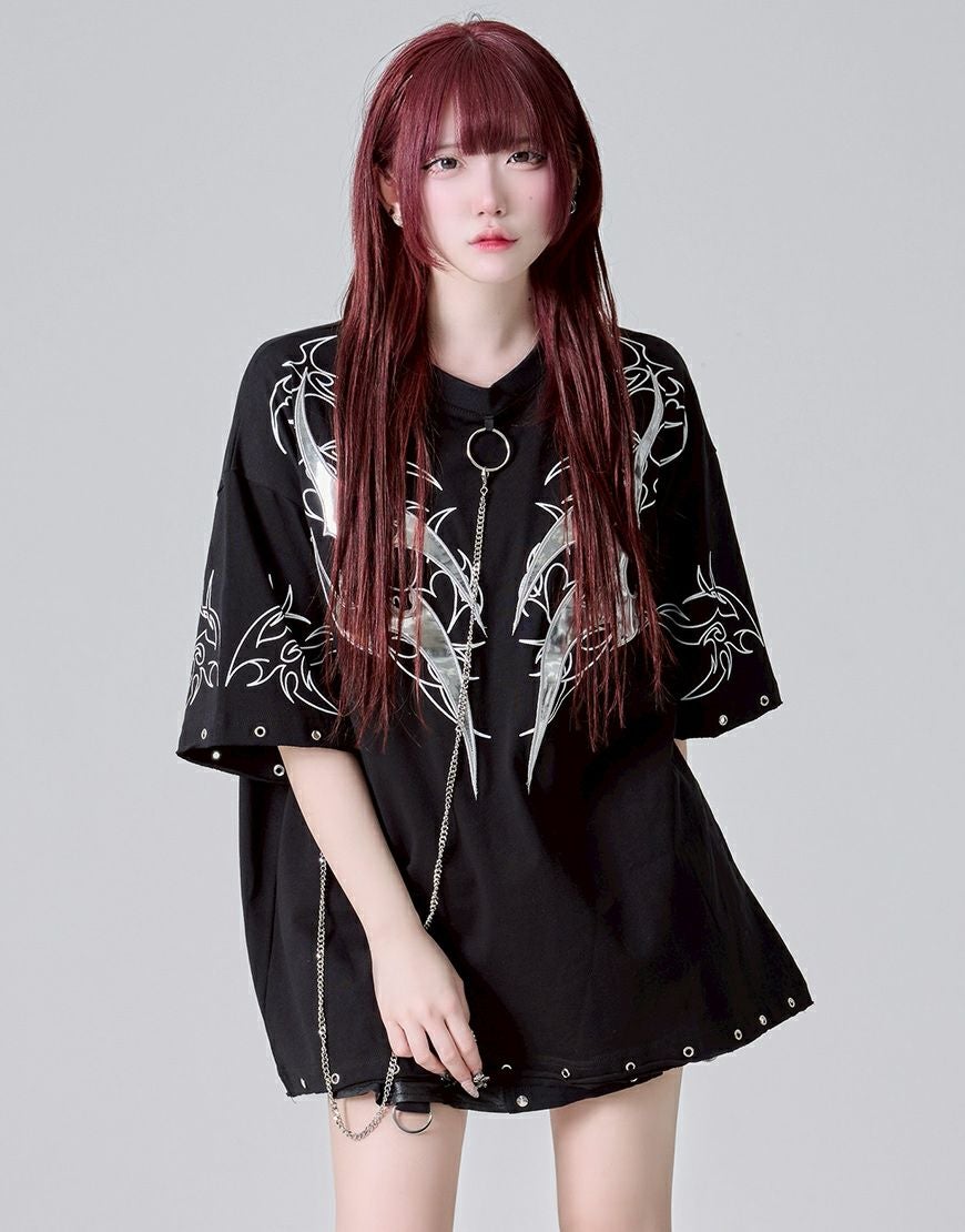 REFLEM【レフレム】チェーン付きアップリケ半袖Tシャツ/全2色