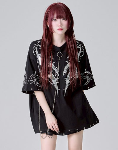 REFLEM【レフレム】チェーン付きアップリケ半袖Tシャツ/全2色