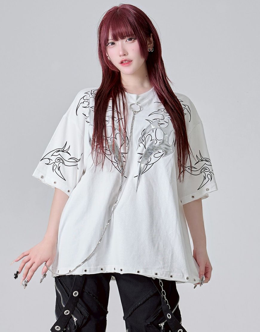 REFLEM【レフレム】チェーン付きアップリケ半袖Tシャツ/全2色