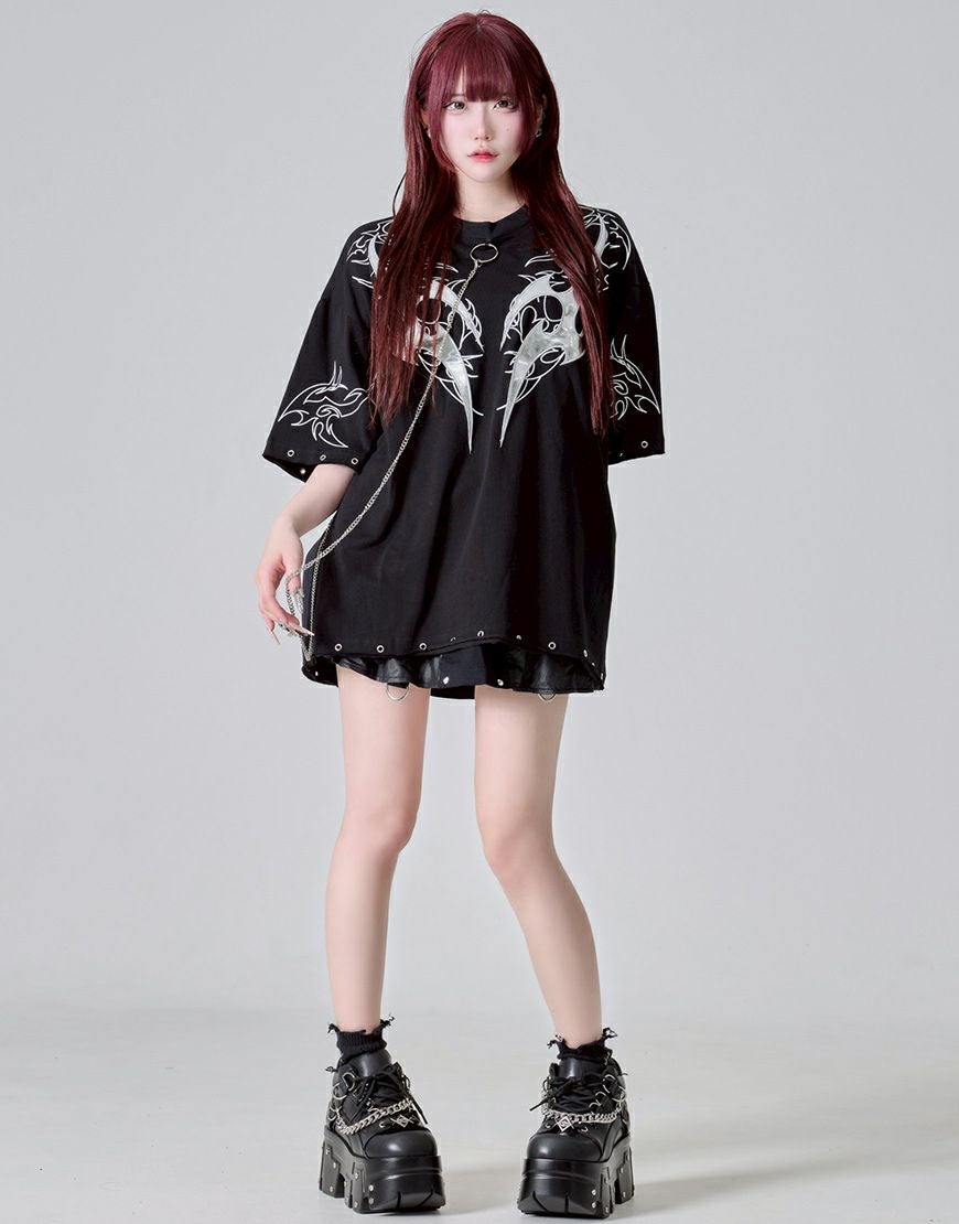 REFLEM【レフレム】チェーン付きアップリケ半袖Tシャツ/全2色