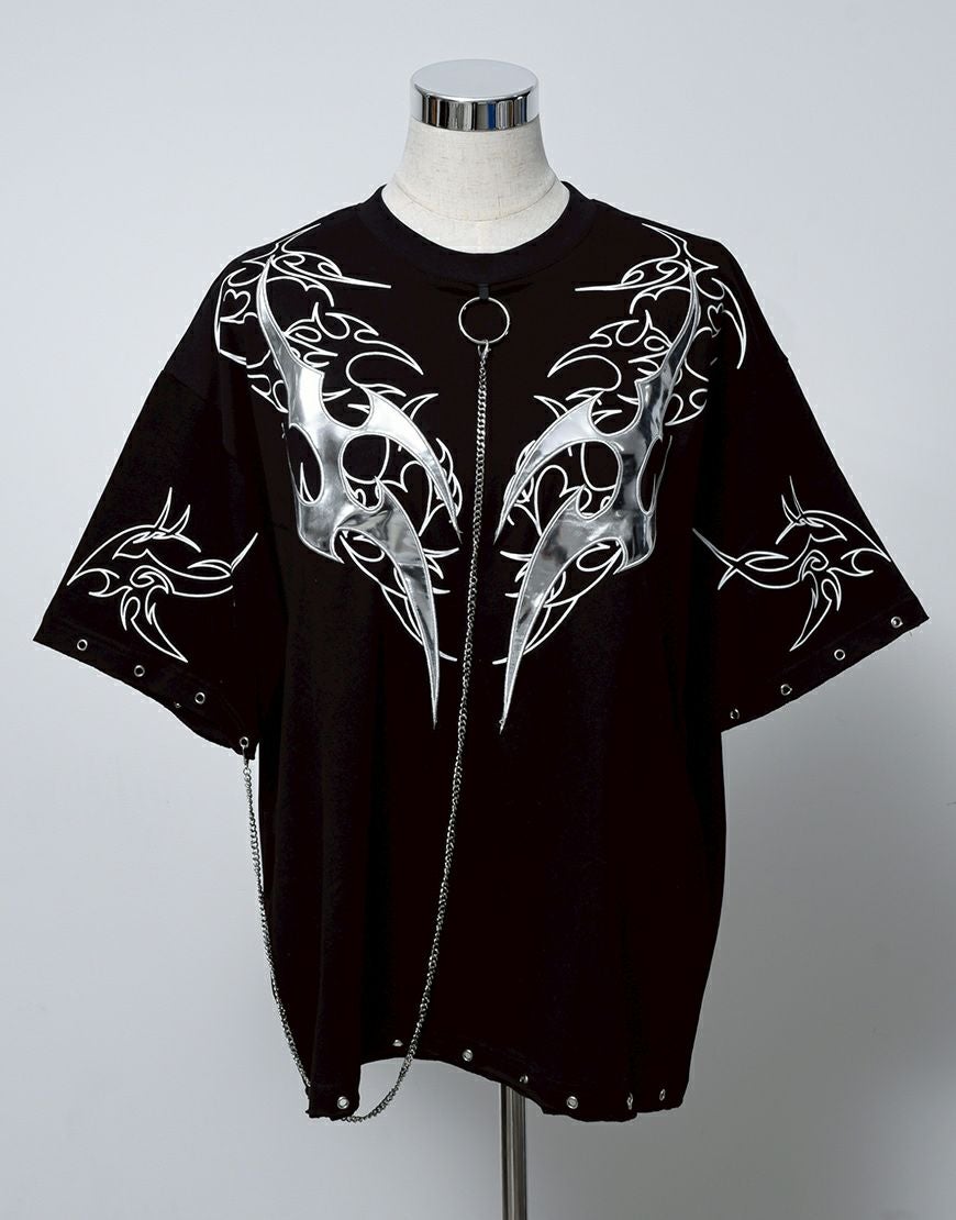 REFLEM【レフレム】チェーン付きアップリケ半袖Tシャツ/全2色