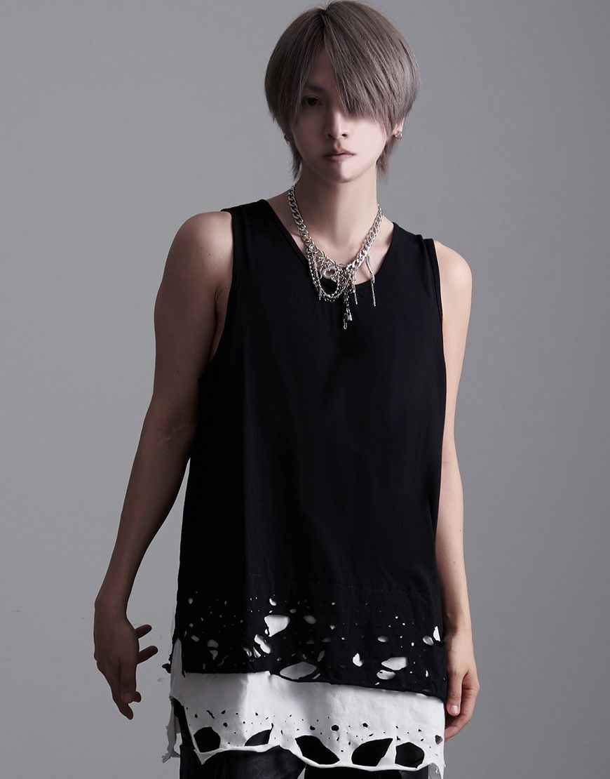 NOVESSEL【ノベセル】クラッシュ加工フェイクレイヤードタンクトップ/全4色