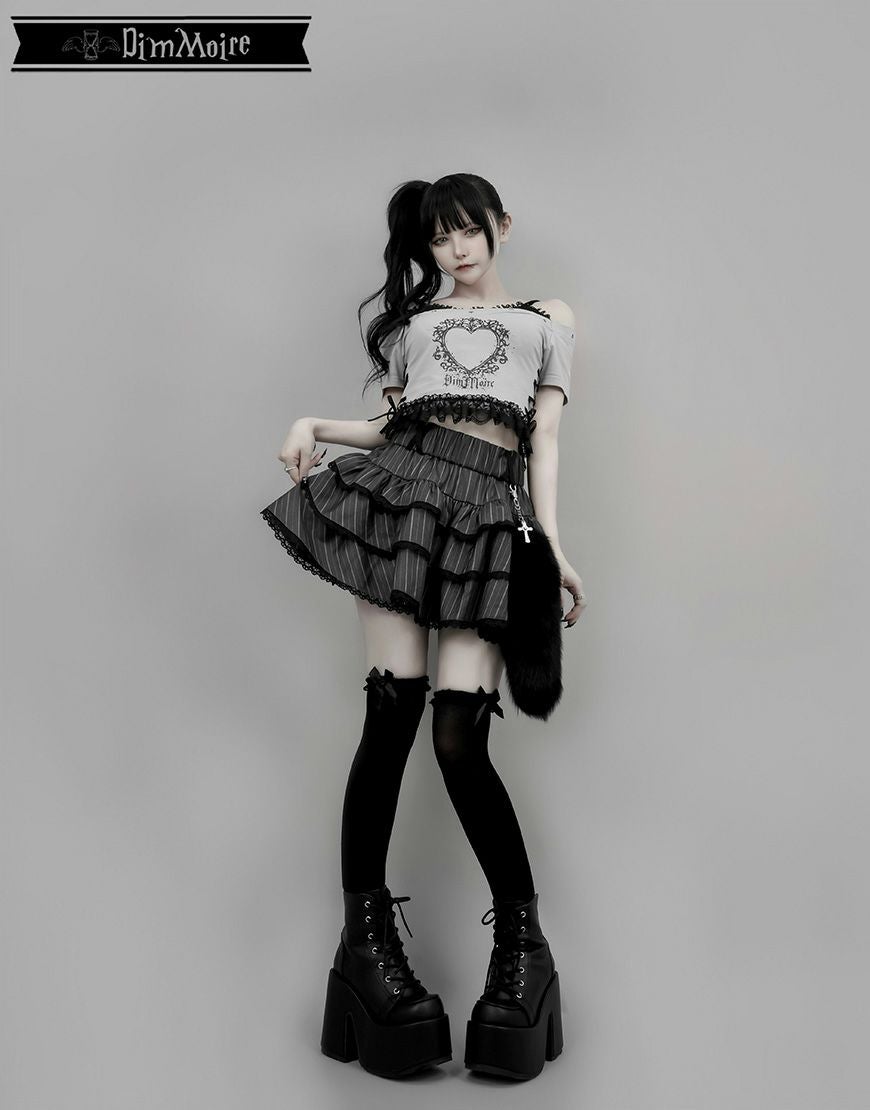 DimMoire【ディムモアール】チャーム付きフリルミニスカート/Gray