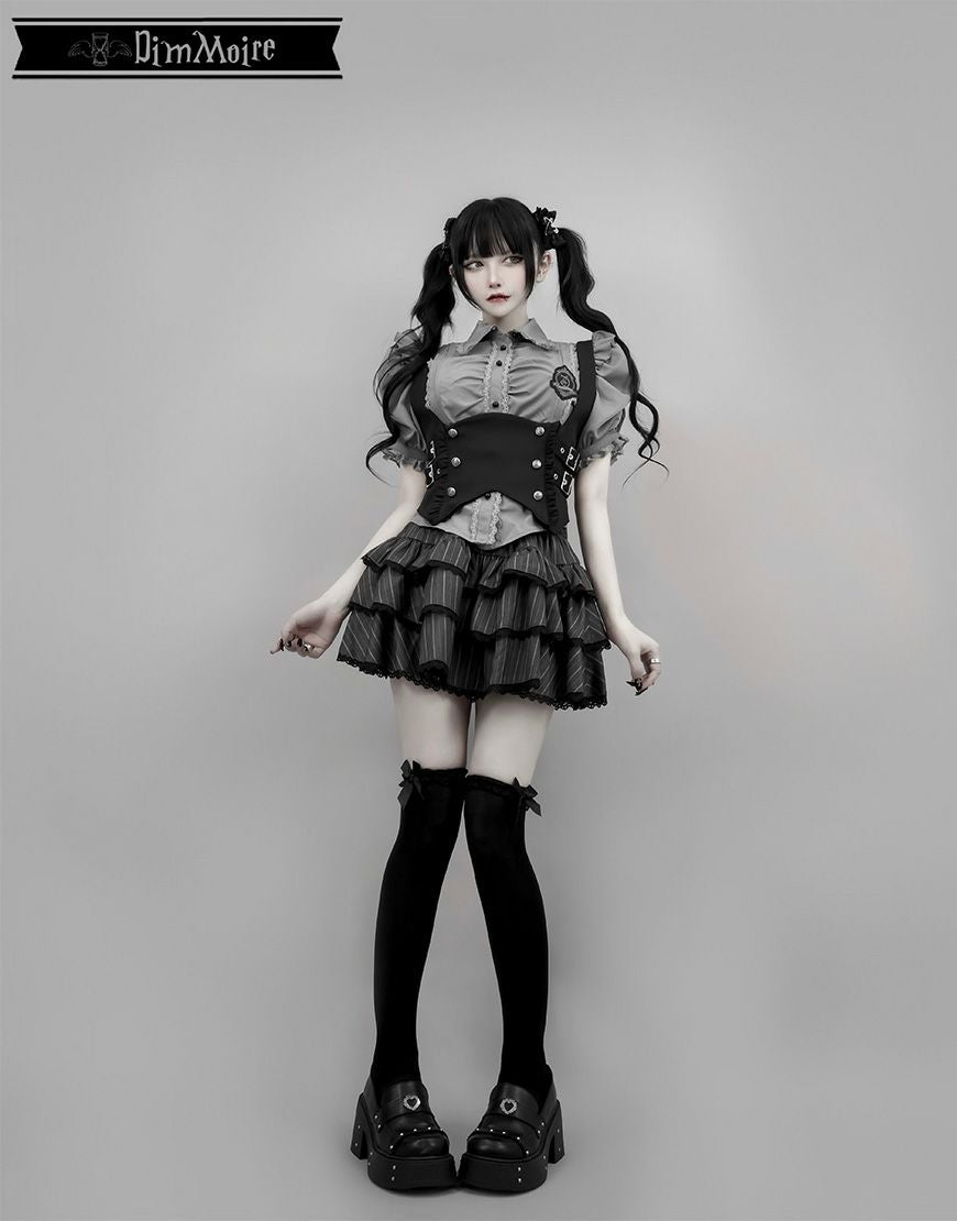 DimMoire 学園ブラウス+ジレset 【Gray&Black】L DimMoire【ディムモアール】DimMoire学園ブラウス+ジレset/Gray&Black