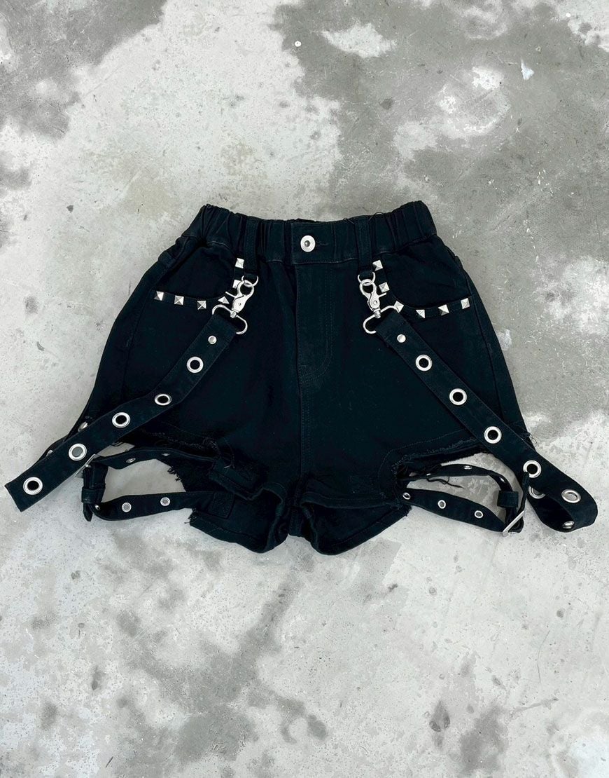 REFLEM【レフレム】サイドベルト付スタッズデニムショートパンツ/全2色