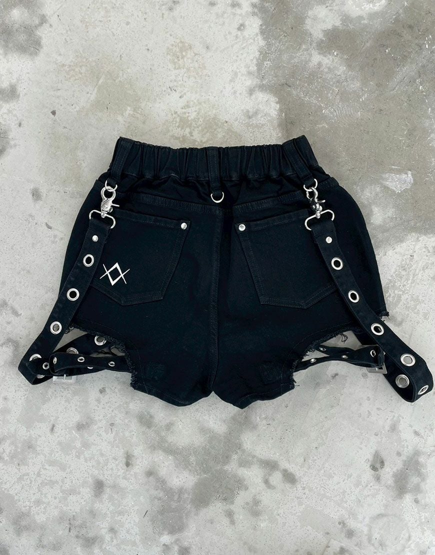 REFLEM【レフレム】サイドベルト付スタッズデニムショートパンツ/全2色
