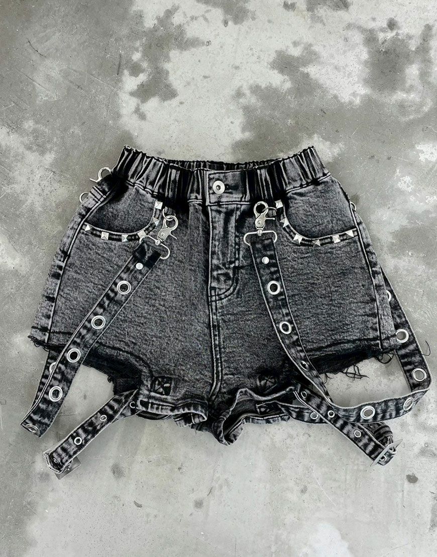 REFLEM【レフレム】サイドベルト付スタッズデニムショートパンツ/全2色