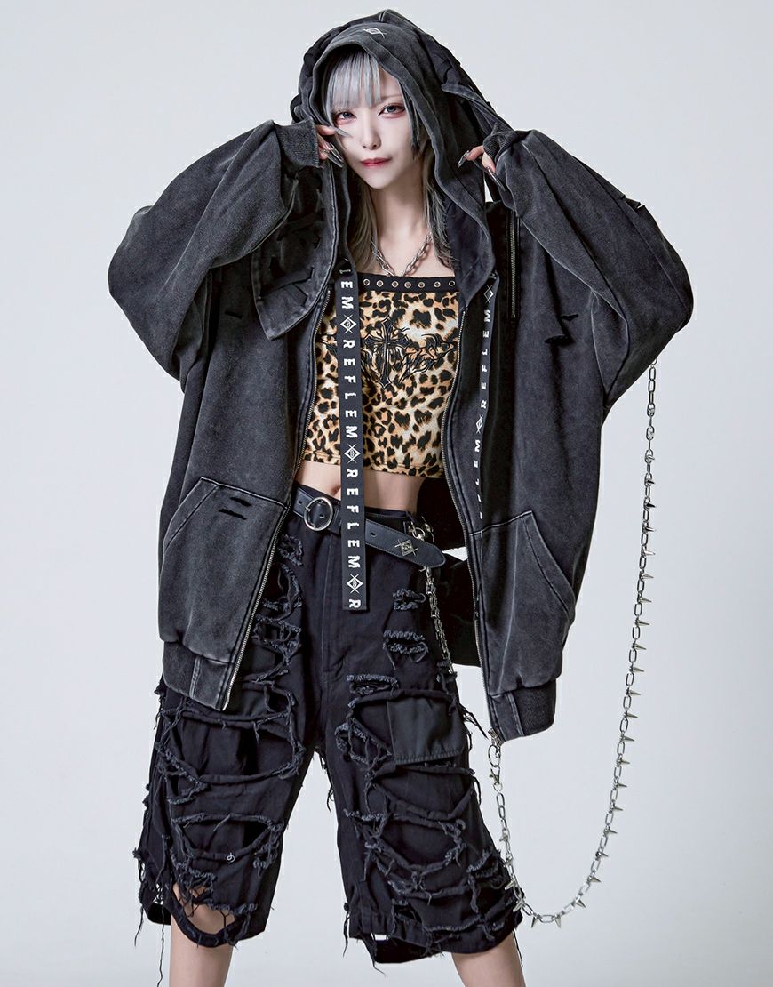 REFLEM【レフレム】チェーン付きブロークンうさ耳長袖ジップアップ