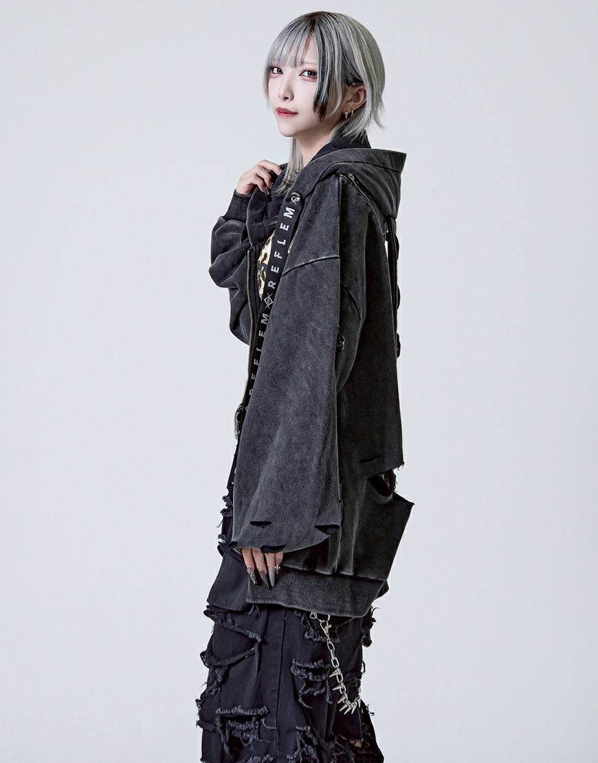 REFLEM【レフレム】チェーン付きブロークンうさ耳長袖ジップアップ