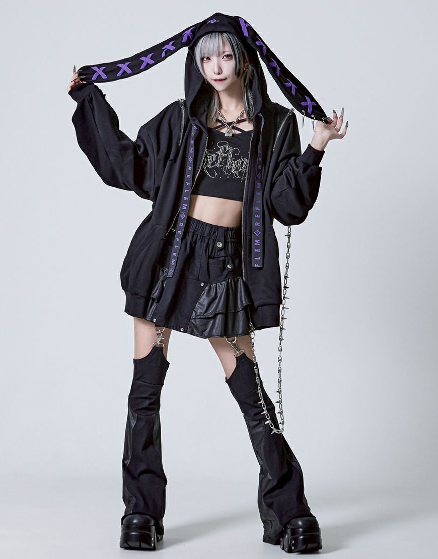 REFLEM【レフレム】チェーン付きブロークンうさ耳長袖ジップアップ