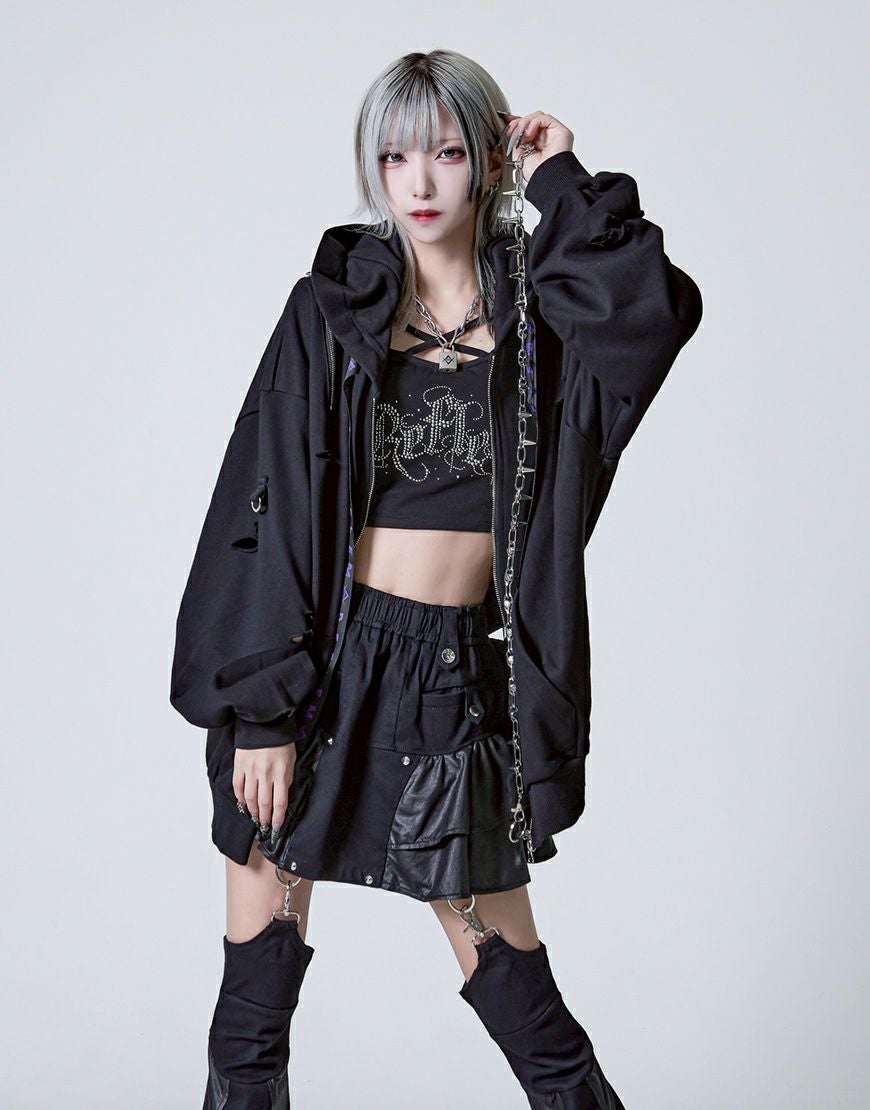 REFLEM【レフレム】チェーン付きブロークンうさ耳長袖ジップアップ REFLEM【レフレム】チェーン付きブロークンうさ耳長袖ジップアップ