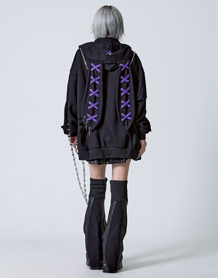 REFLEM【レフレム】チェーン付きブロークンうさ耳長袖ジップアップ