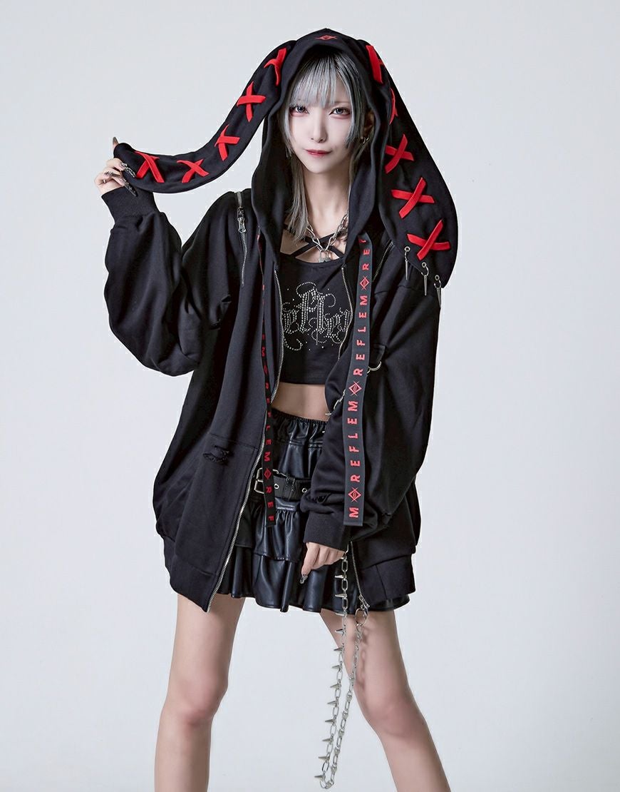 REFLEM【レフレム】チェーン付きブロークンうさ耳長袖ジップアップ