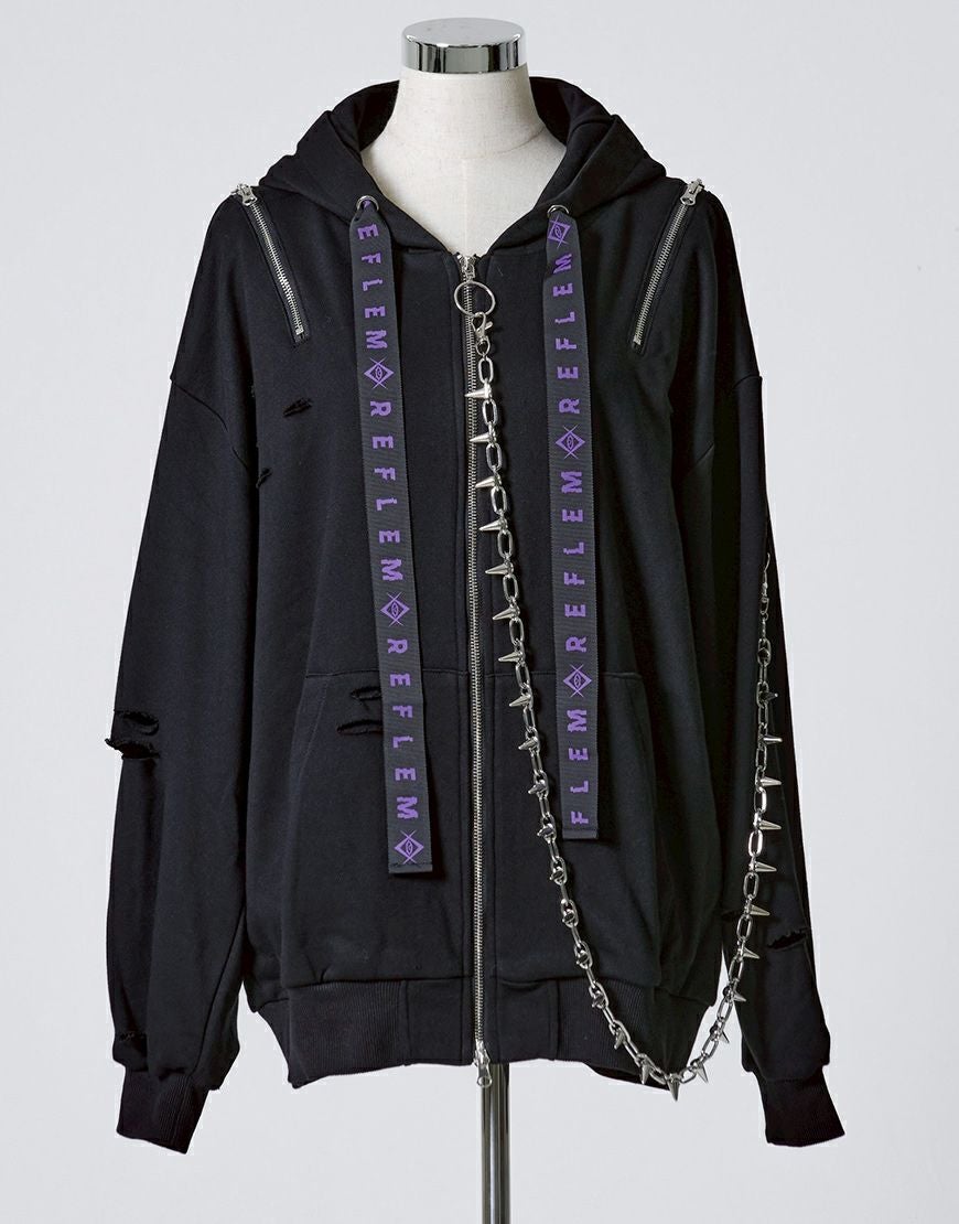 REFLEM【レフレム】チェーン付きブロークンうさ耳長袖ジップアップ