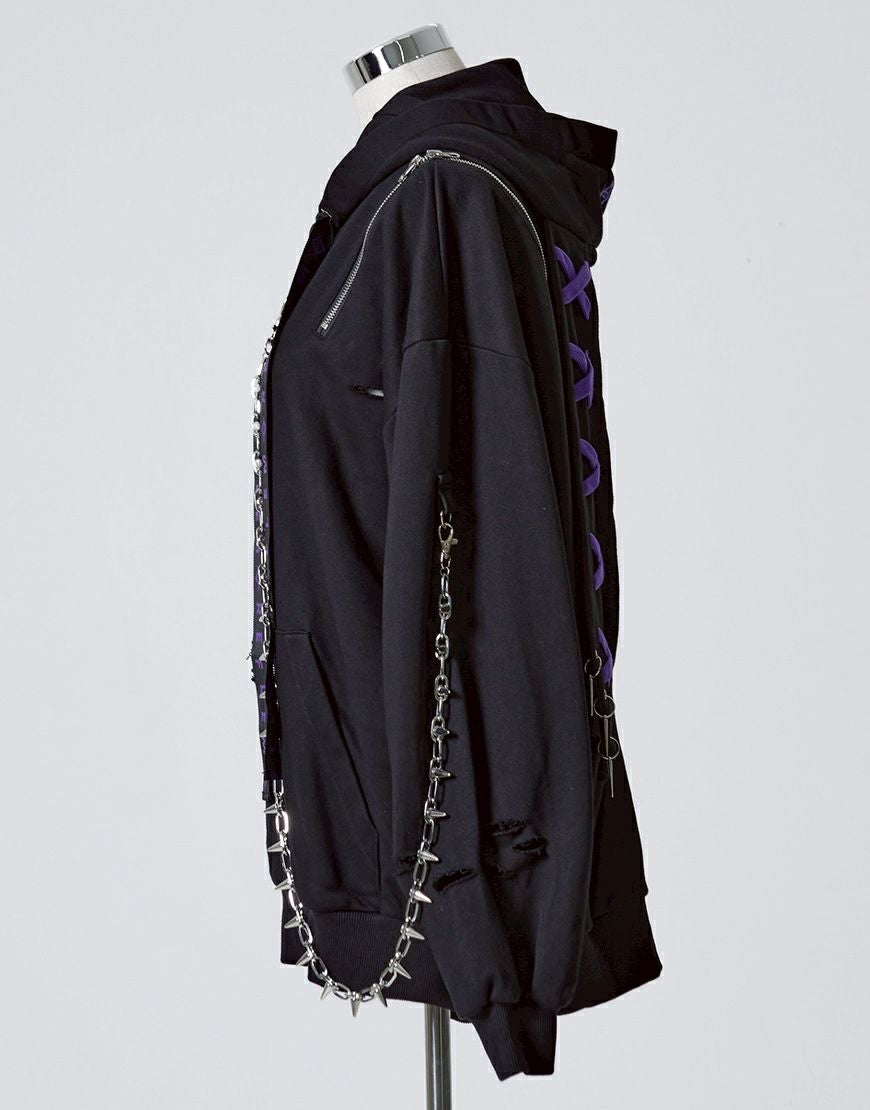 REFLEM【レフレム】チェーン付きブロークンうさ耳長袖ジップアップ