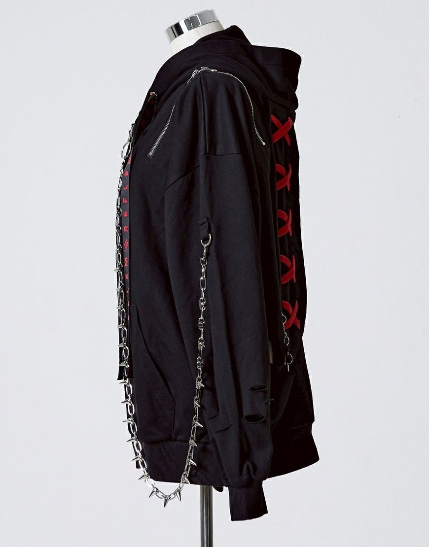 REFLEM【レフレム】チェーン付きブロークンうさ耳長袖ジップアップ