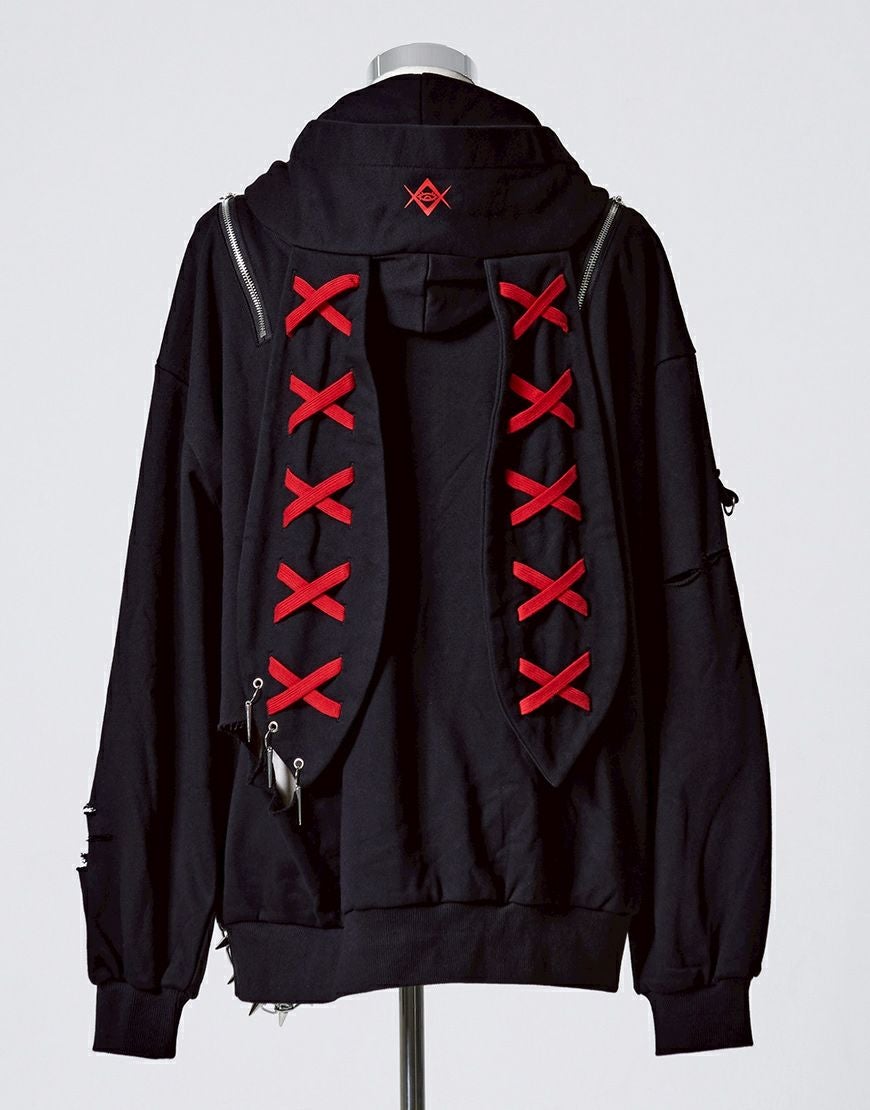 REFLEM【レフレム】チェーン付きブロークンうさ耳長袖ジップアップ