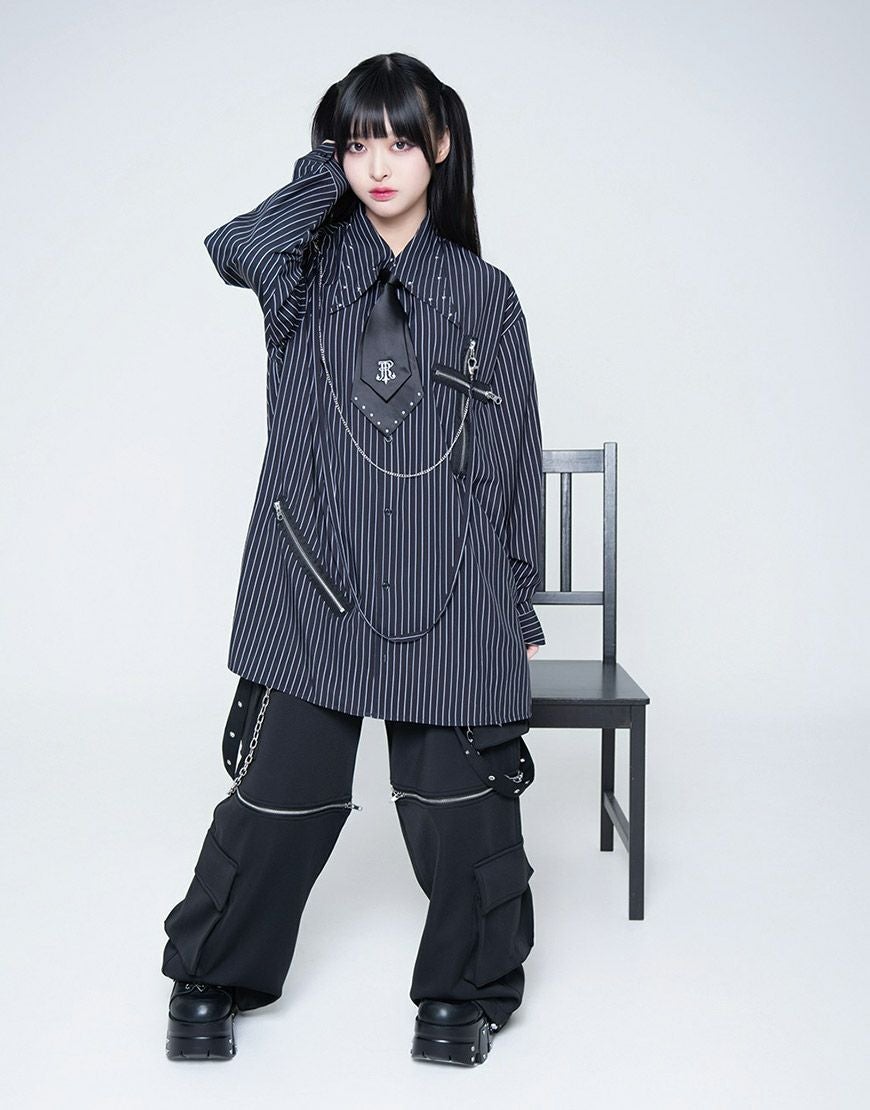 TRAVAS TOKYO【トラバストーキョー】テープ付きネクタイ長袖シャツ/全2色