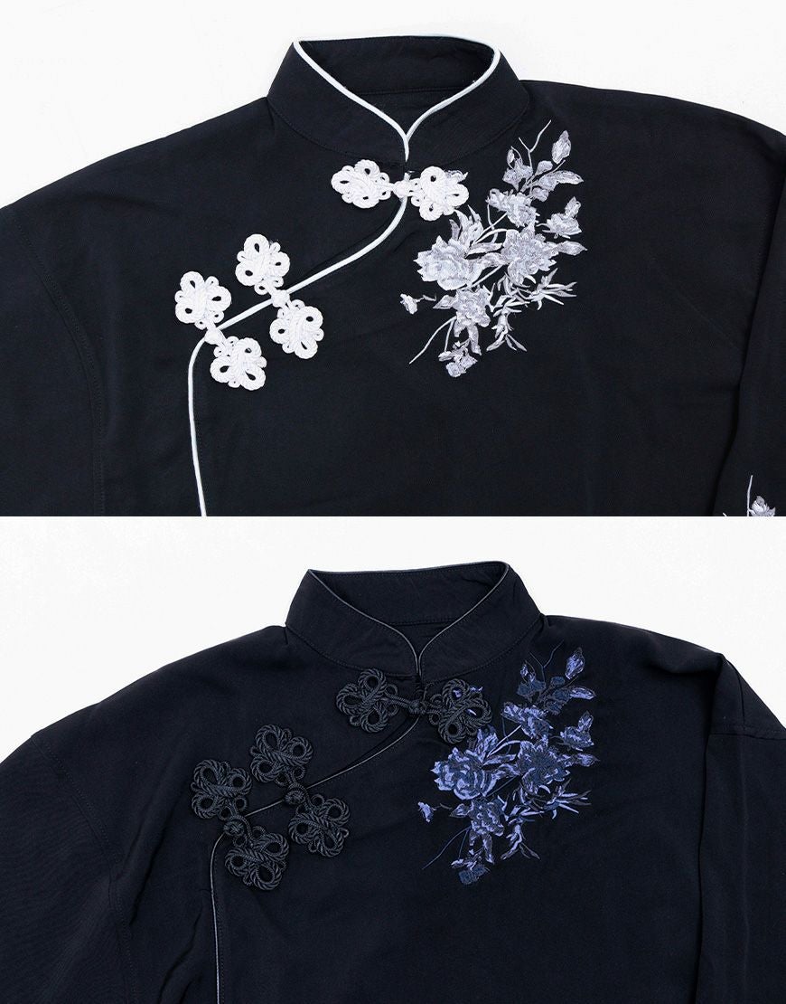 チャイナ刺繍 50s -60s chinese white × blue embroidery pants suits