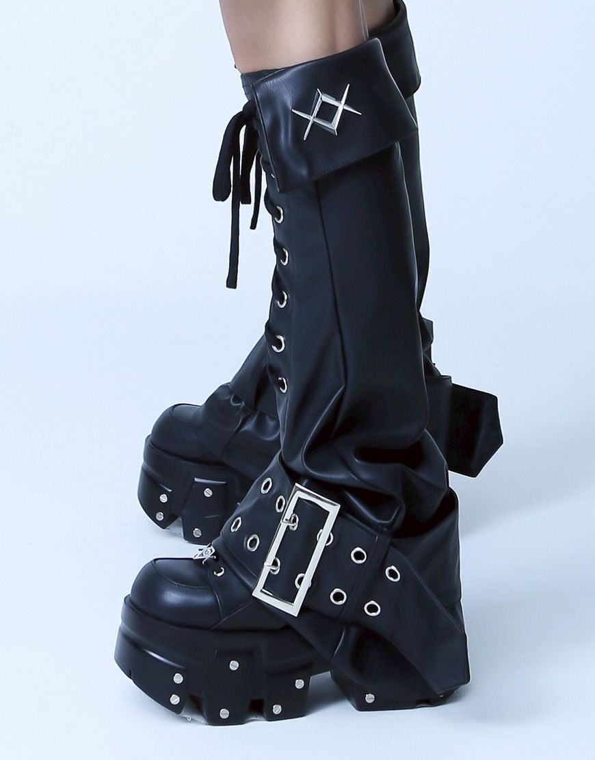 REFLEM【レフレム】PUレザー編み上げレッグカバー/全1色