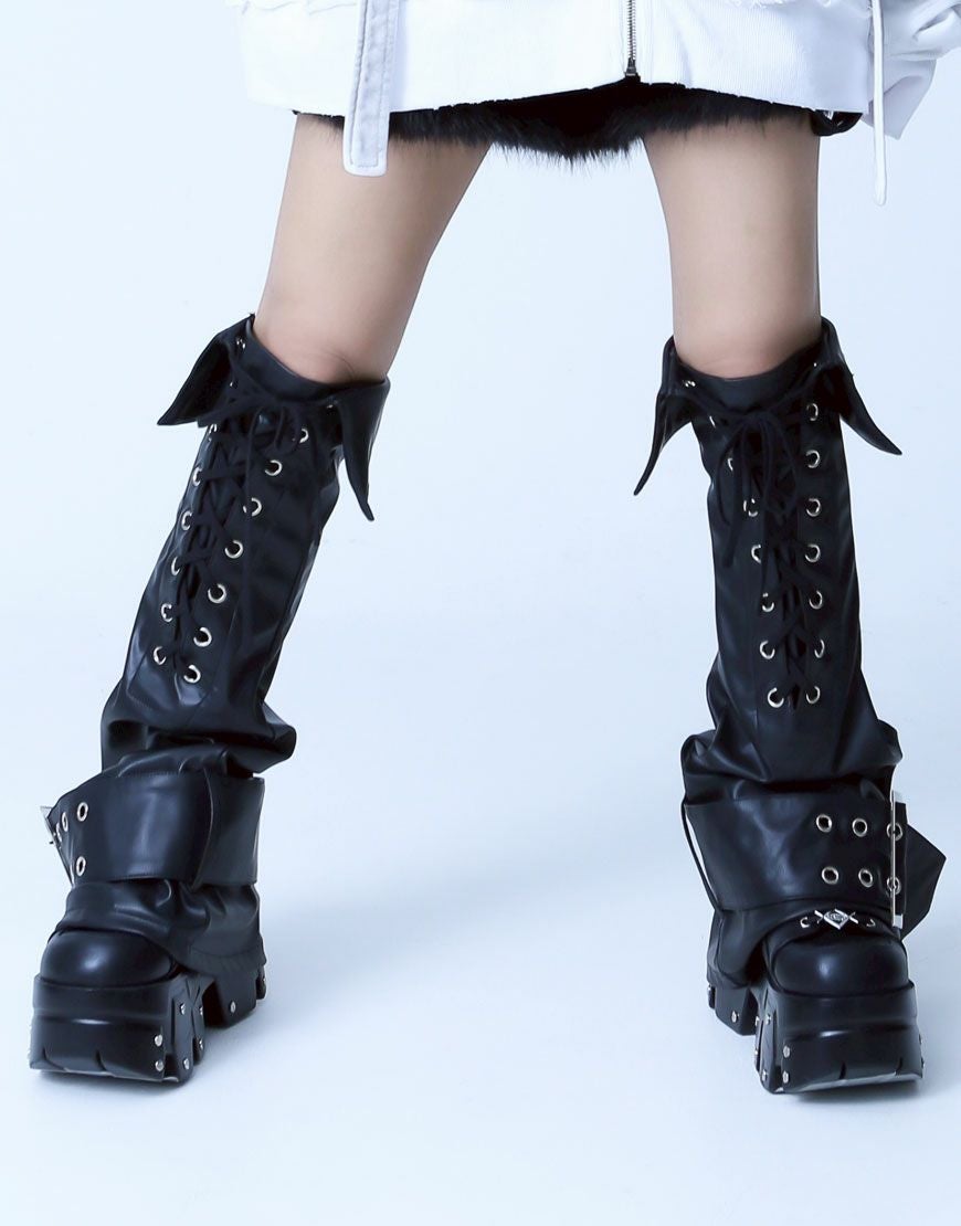 REFLEM【レフレム】PUレザー編み上げレッグカバー/全1色