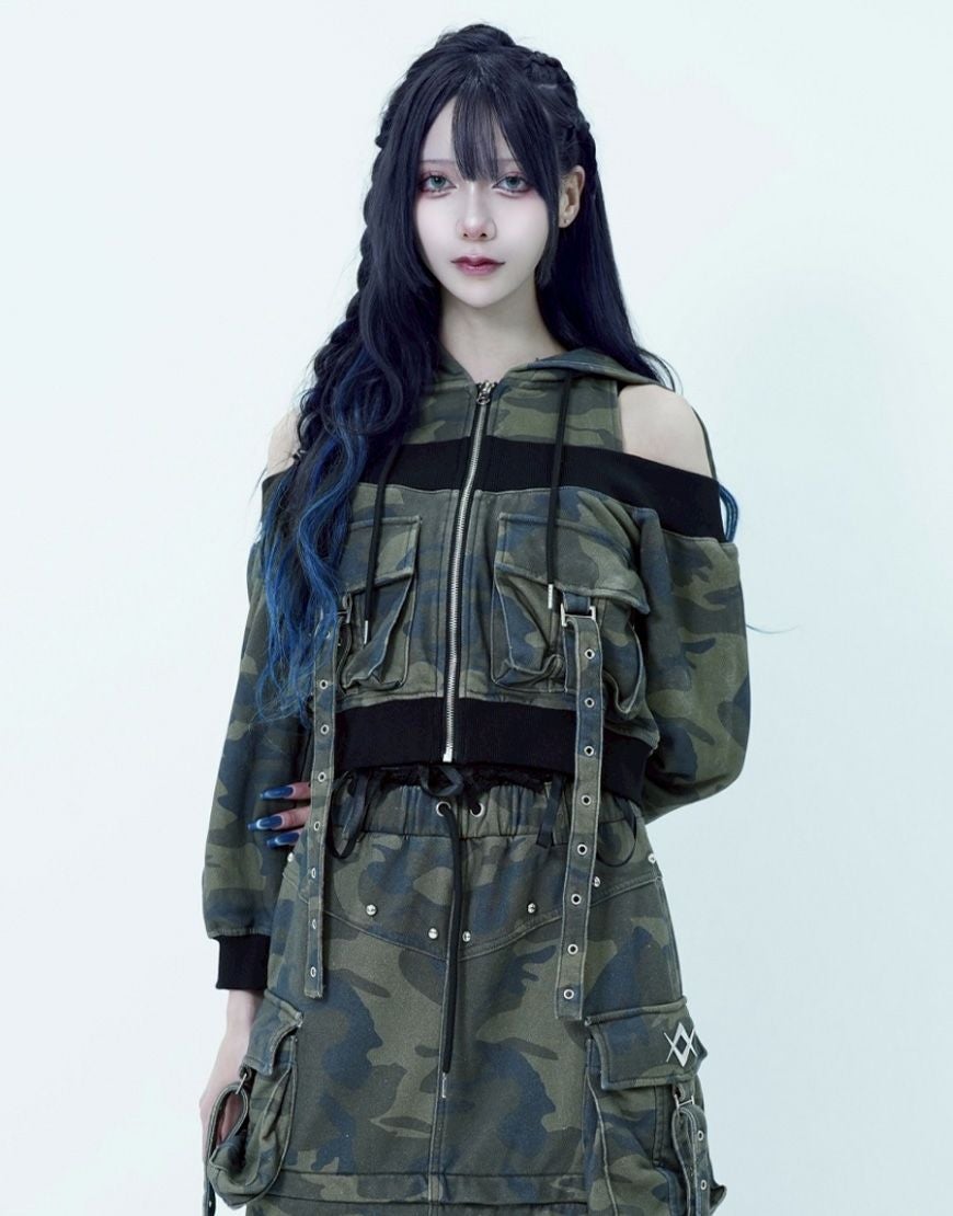 REFLEM【レフレム】オフショルクロップドジップパーカー/全2色