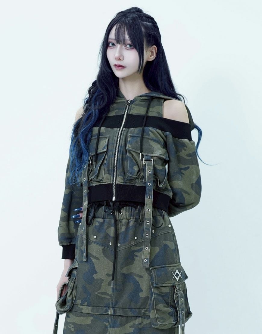 REFLEM【レフレム】オフショルクロップドジップパーカー/全2色