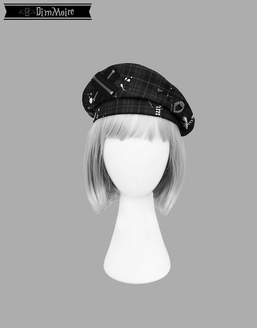 dimmoire ディムモアール ベレー帽 黒 帽子 ロゴ 地雷 DimMoire【ディムモアール】魅了のロゴリベットベレー帽/Blackチェック