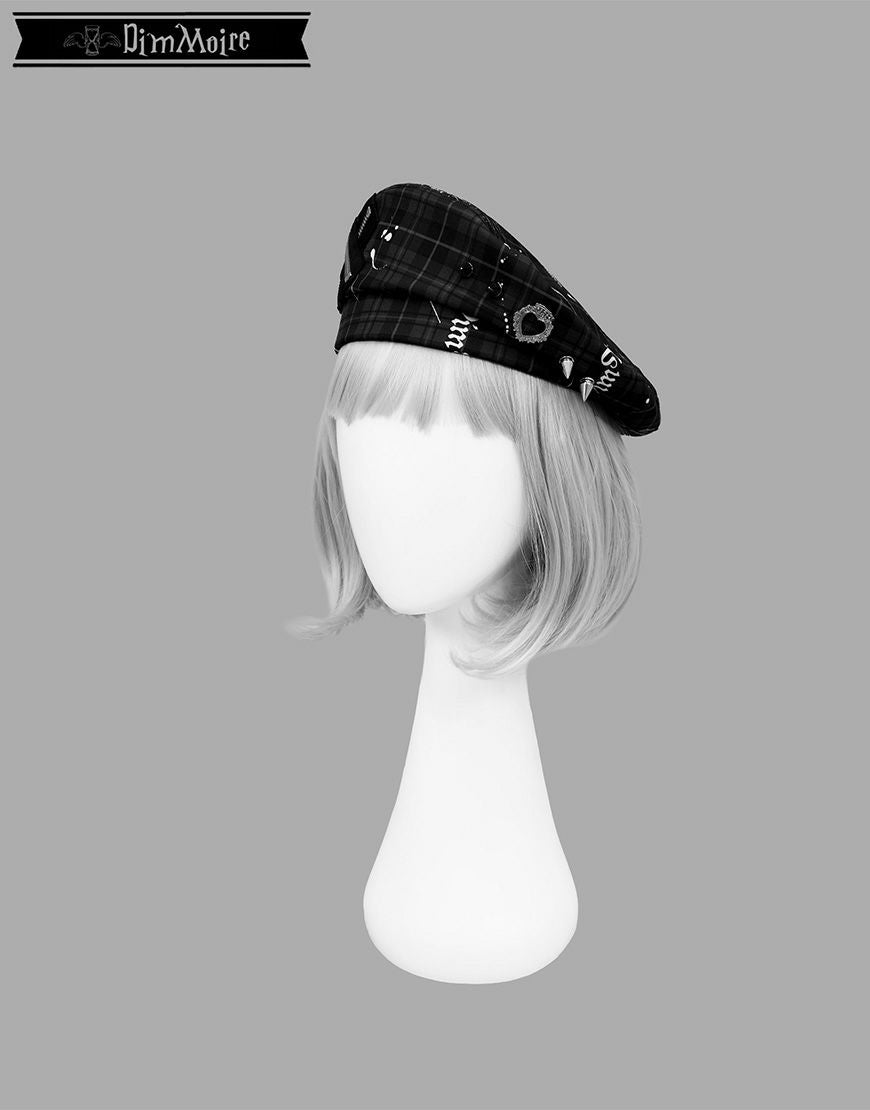 DimMoire【ディムモアール】魅了のロゴリベットベレー帽/Blackチェック