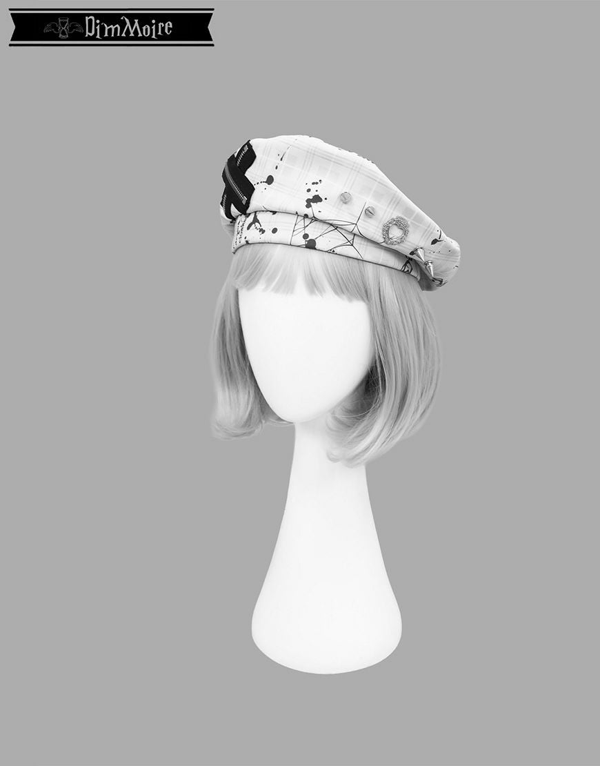 DimMoire【ディムモアール】魅了のロゴリベットベレー帽/Whiteチェック DimMoire【ディムモアール】魅了のロゴリベットベレー帽/Whiteチェック