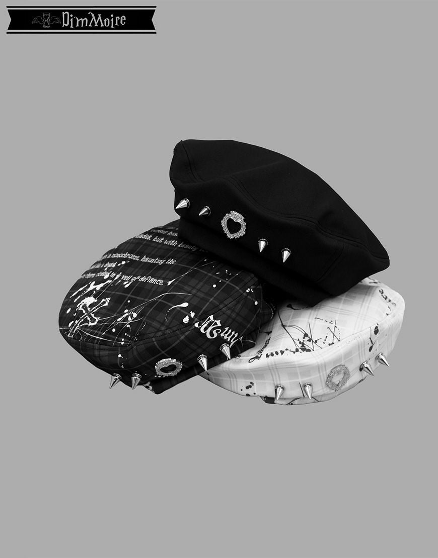 DimMoire【ディムモアール】魅了のロゴリベットベレー帽/Whiteチェック