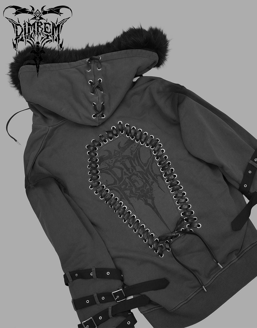 DIMREM【ディムレム】超ハトメファーフードパーカー/Gray