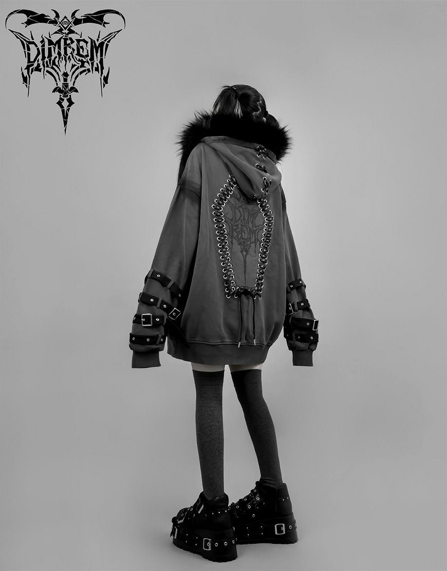 DIMREM【ディムレム】超ハトメファーフードパーカー/Gray