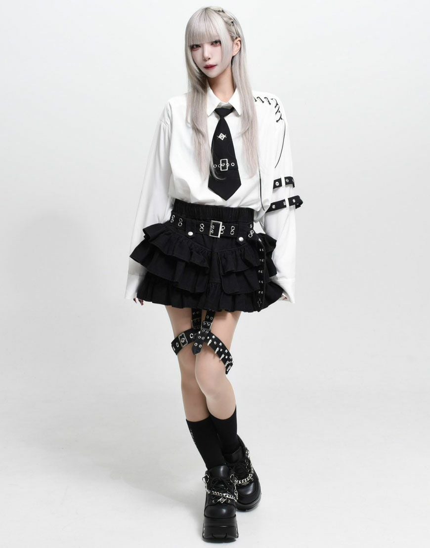 REFLEM【レフレム】ベルト付きカーゴデニムフリルスカート/全2色