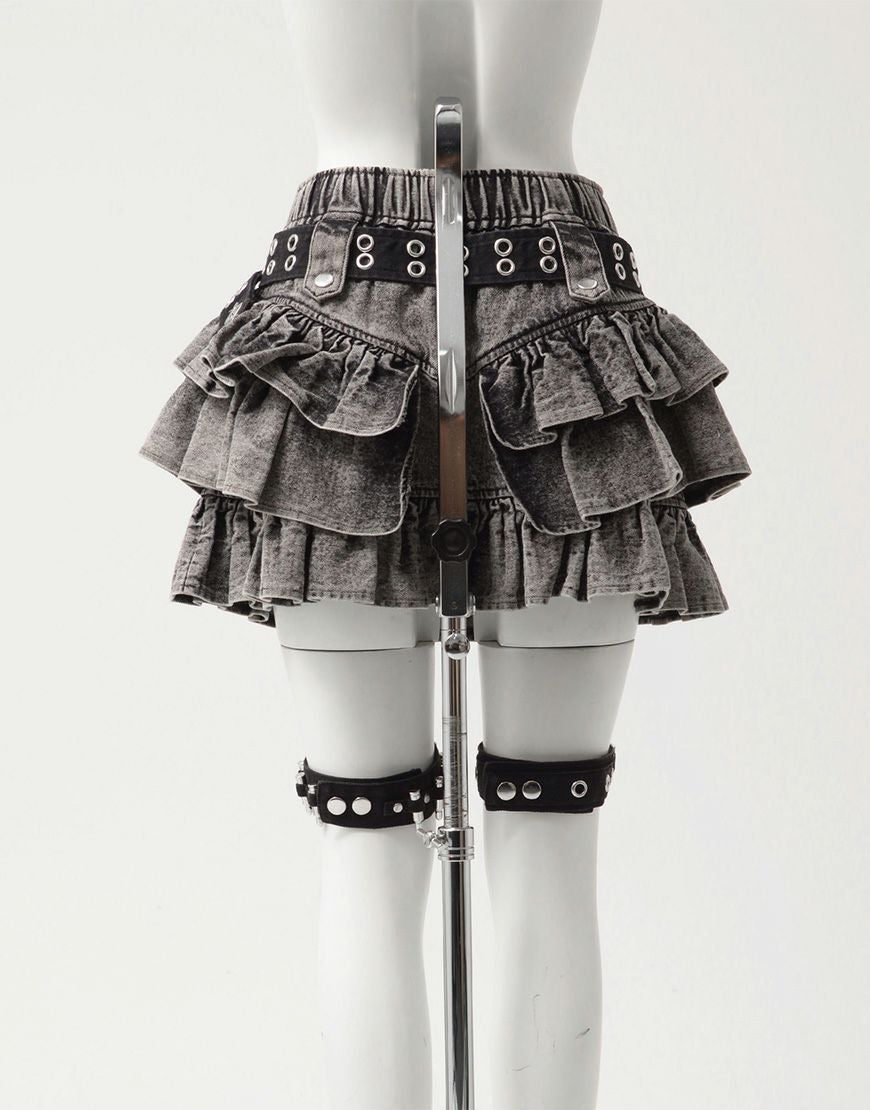 REFLEM【レフレム】ベルト付きカーゴデニムフリルスカート/全2色