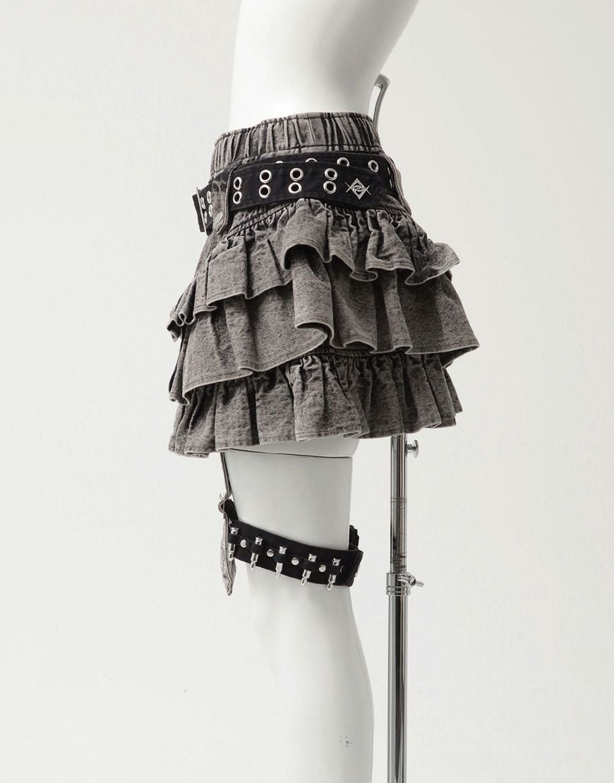 REFLEM【レフレム】ベルト付きカーゴデニムフリルスカート/全2色