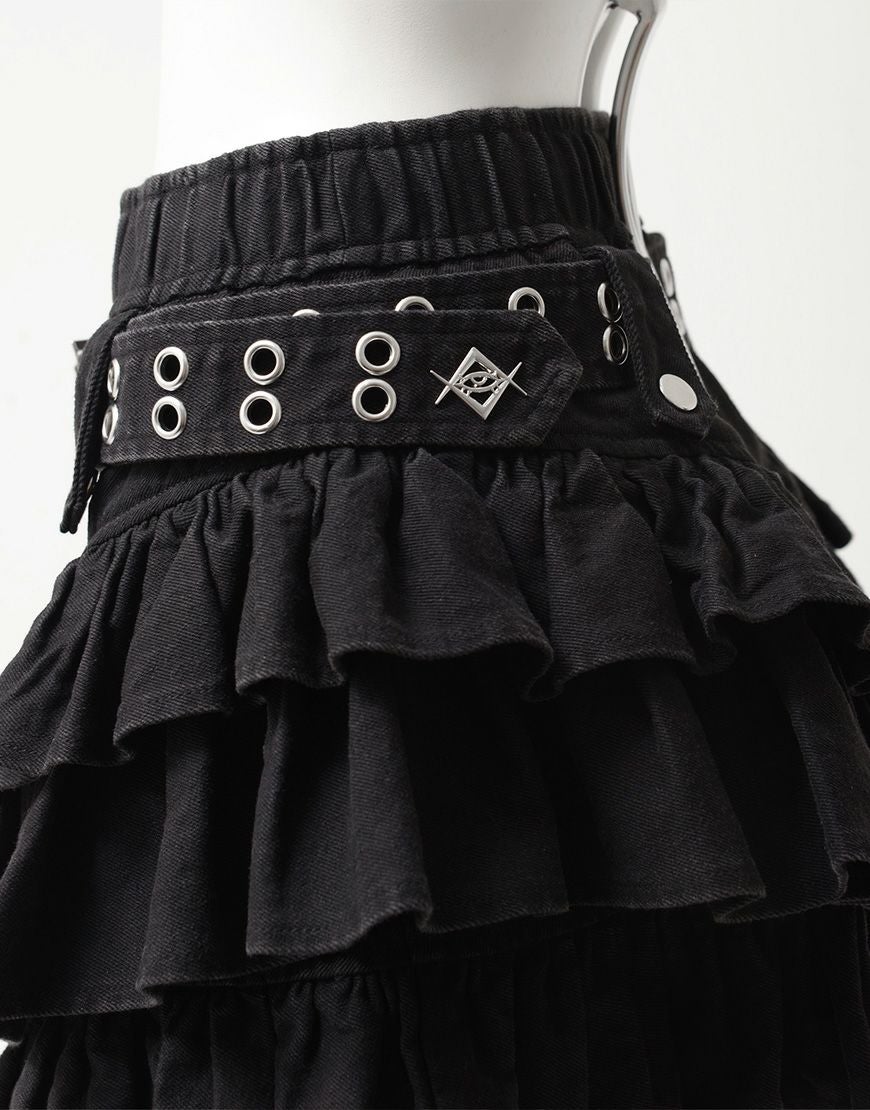 REFLEM【レフレム】ベルト付きカーゴデニムフリルスカート/全2色