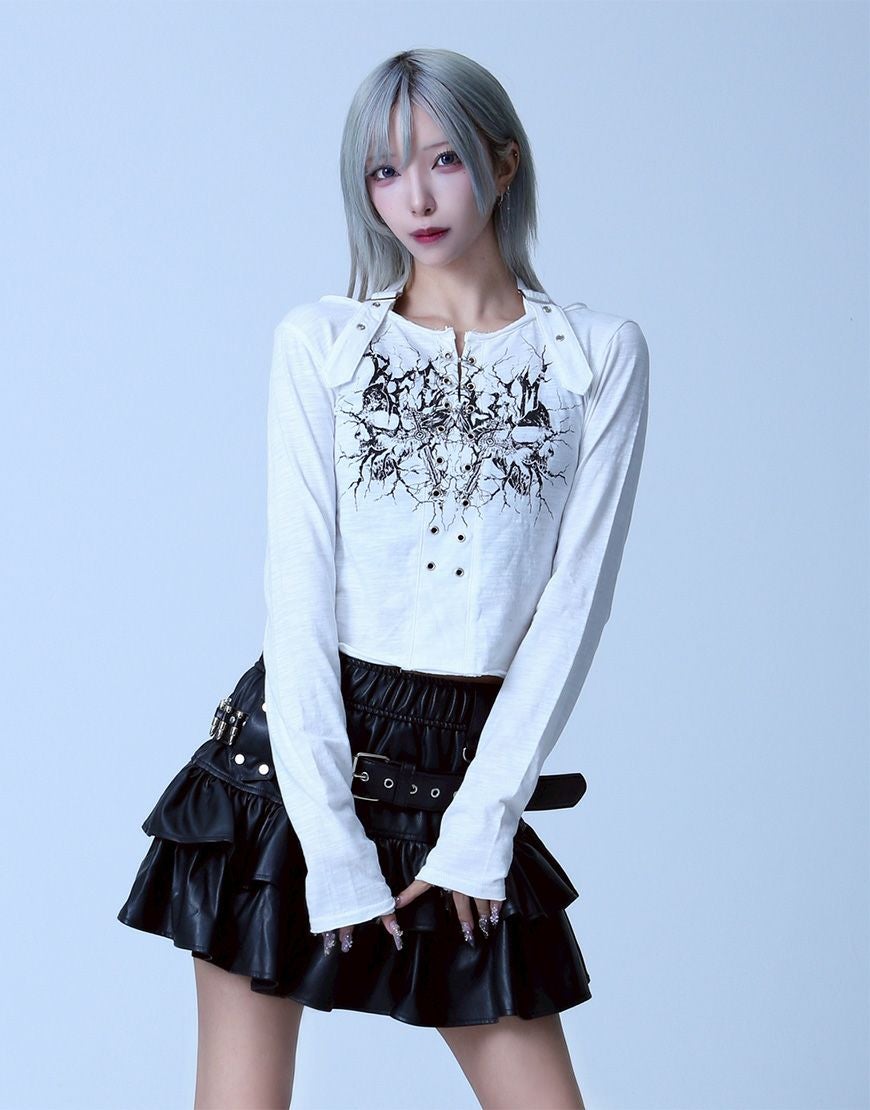 DimMoire 学園ブラウス チャーム付きフリルミニスカート Gray DimMoire【ディムモアール】チャーム付きフリルミニスカート/Gray