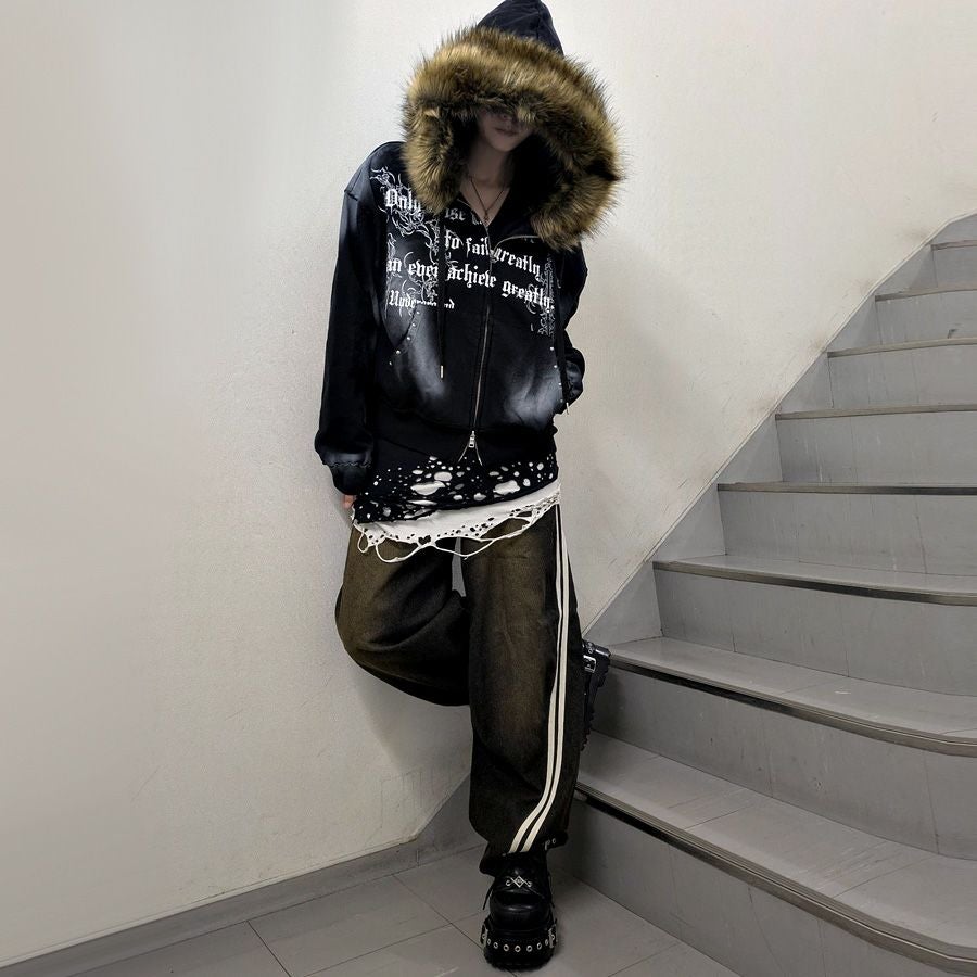 ACRO SELECT【アクロセレクト】ファー付きスプレー加工ダブルジップ