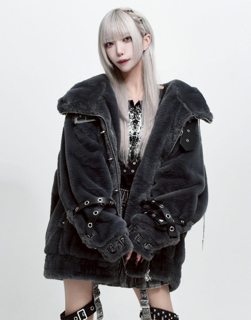 REFLEM【レフレム】ベルト付きハイネックファーパーカー/全2色