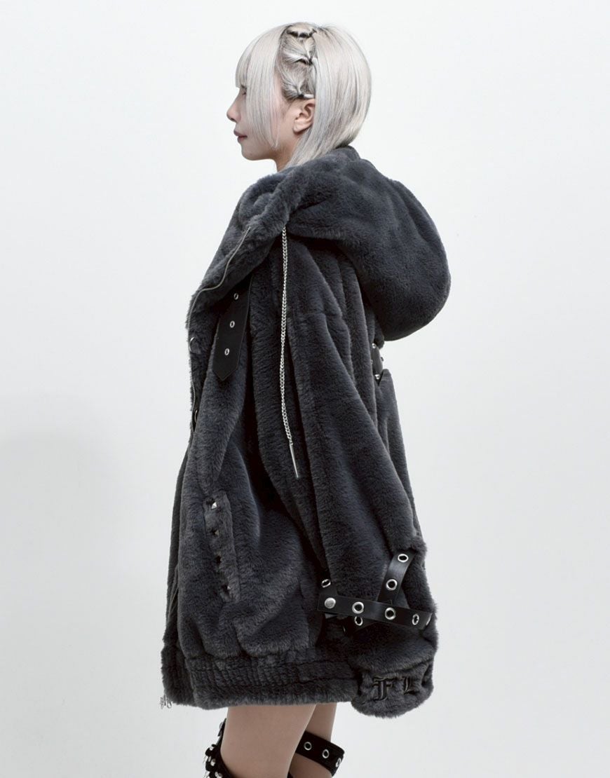 REFLEM【レフレム】ベルト付きハイネックファーパーカー/全2色