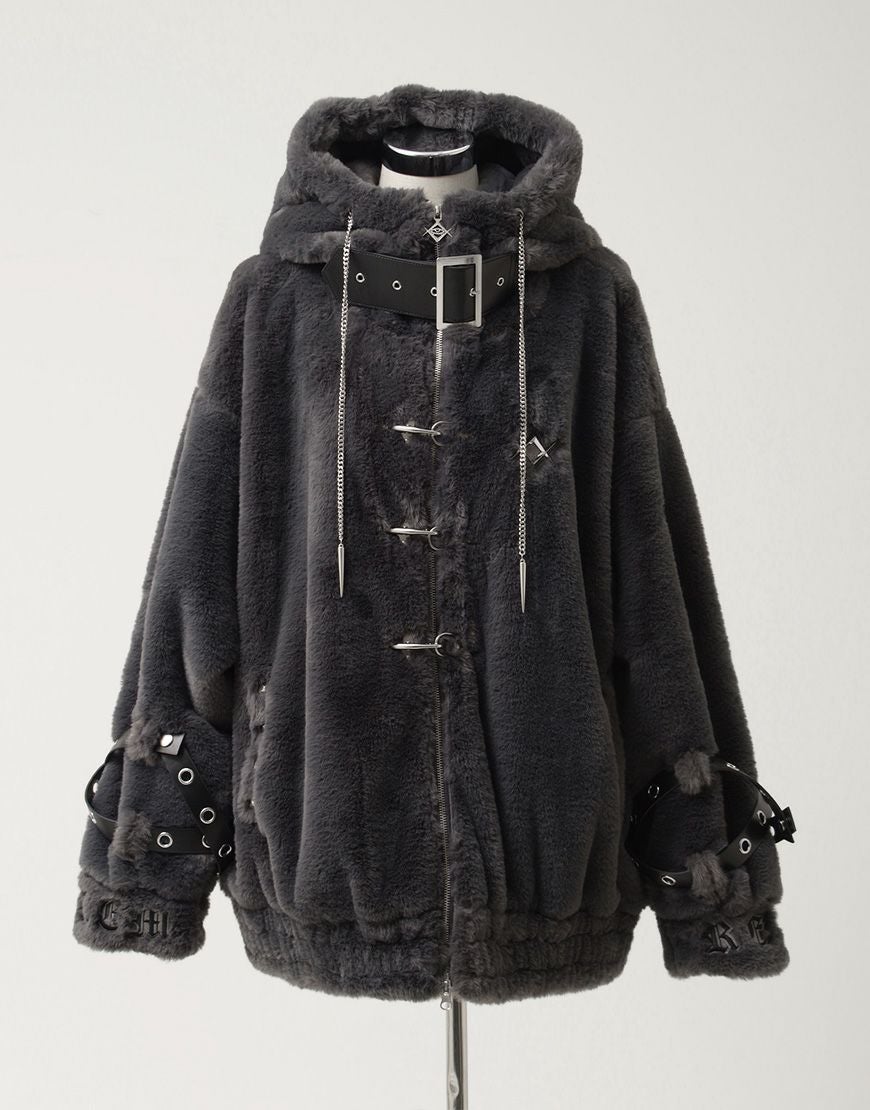 REFLEM【レフレム】ベルト付きハイネックファーパーカー/全2色