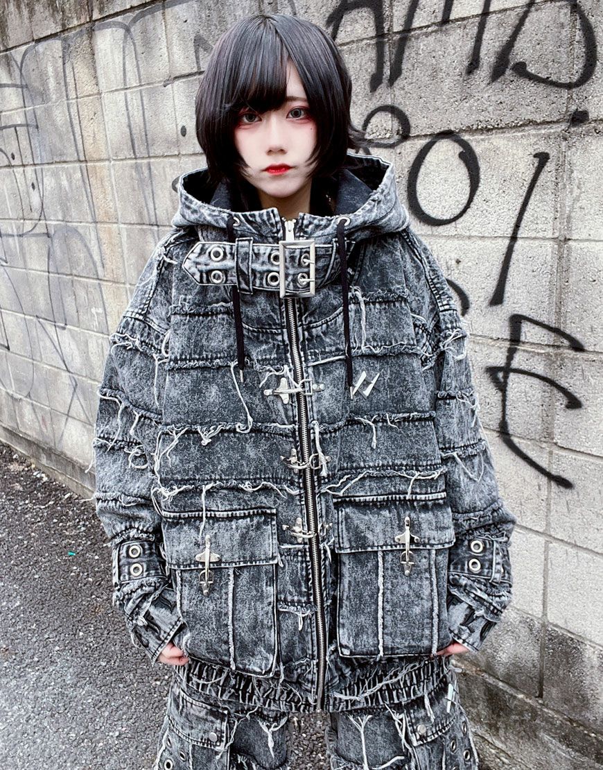 REFLEM【レフレム】ツギハギベルト付きハイネックジップパーカー/全2色