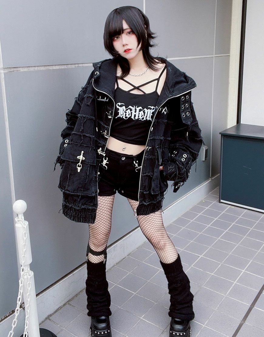 REFLEM【レフレム】ツギハギベルト付きハイネックジップパーカー/全2色